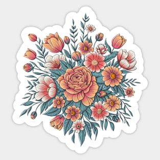 Roses Pattern. Hand Drawn Floral Illustration in Retro Style. Sticker